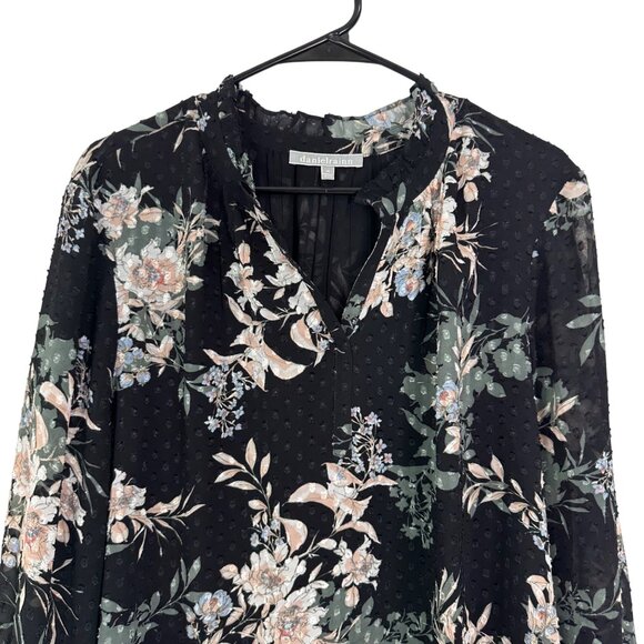 Daniel Rainn Black Floral Long-Sleeve V-Neck Tunic Blouse Women Size XL Pullover - Picture 9 of 15